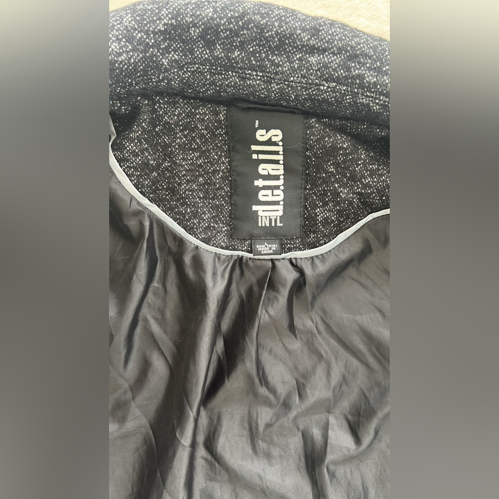 INTL details Coat Gray/Black Button Belted Pockets Mid-Length Women's L Regular - Picture 11 of 11